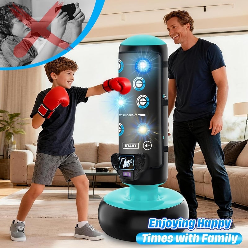 JUOIFIP Punching Bag for Kids, 66 Inch Inflatable Boxing Bag with Boxing Gloves, Kid Boxing Set with Scoring, Light, Music, Stand Kids Punching Bag Toy for Age 4-12, for Practicing Karate, Taekwondo, MMA - Image 5